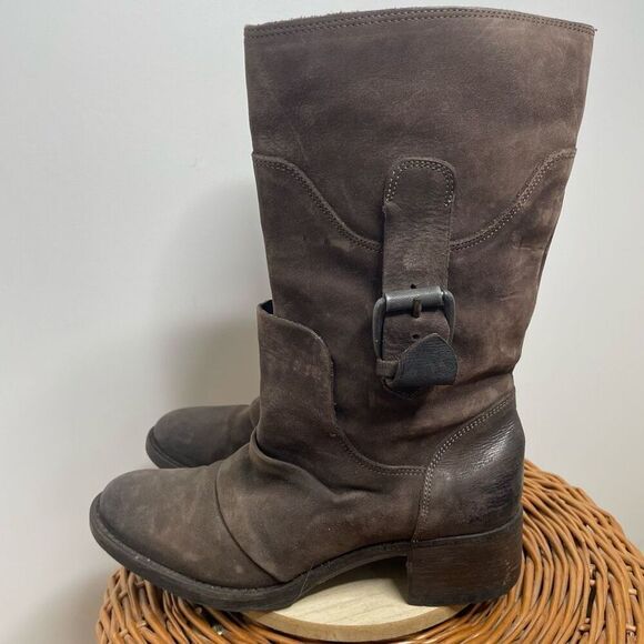 VERA WANG Lavender label Brown Suede Leather Buckle Western Mid Calf‎ Boots 7.5 - Picture 5 of 10